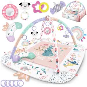 Nukido 3in1 baby activity gym and play mat with hanging toys, white and pink - Baby Gyms & Play Mat and Foam Puzzle