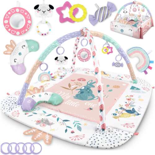 Nukido 3in1 baby activity gym and play mat with hanging toys, white and pink