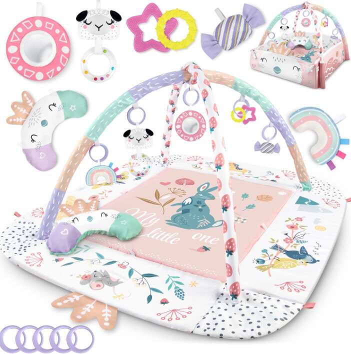 Nukido 3in1 többfunkciós Játszószőnyeg játékhíddal - Fehér, Rózsaszín