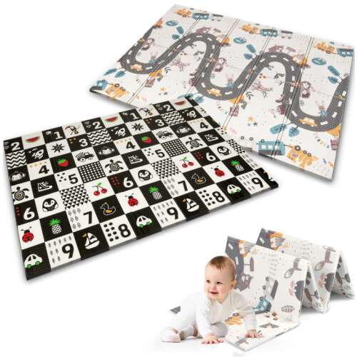 Nukido składana dwustronna mata do zabawy 150x200cm - cyfry i pojazdy #czarno-biały