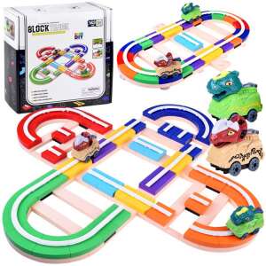 143 piece buildable race track with dinosaur trucks, toy race track for kids, dinosaur car track, kids race track, dinosaur toy cars, race track set, toy cars for kids, dinosaur toys for kids - Motorway & Parking Garage