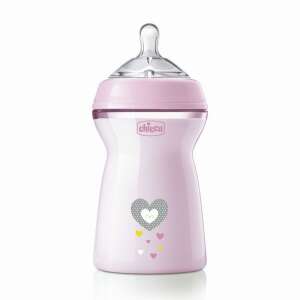Chicco NaturalFeeling 330ml baby bottle with fast flow nipple, pink with heart design - Baby Bottle