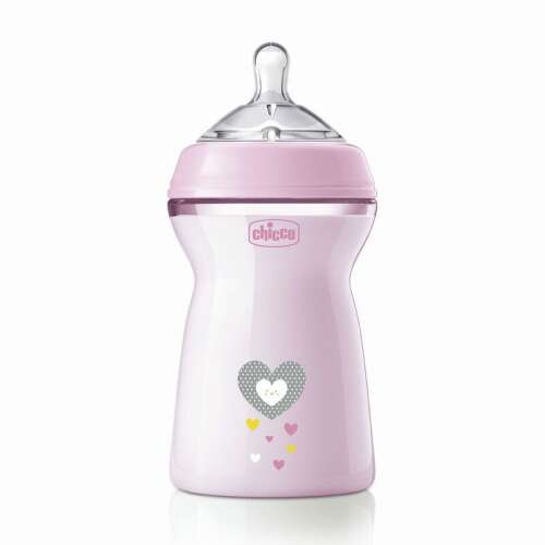 Chicco NaturalFeeling Babyflasche 330 ml mit schnell fließendem Sauger, rosa mit Herzdesign