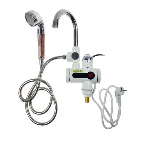 Digitális átfolyós vízmelegítő csaptelep tusrózsával, 3000W, instant vízmelegítő, konyhai csaptelep, fürdőszobai csaptelep