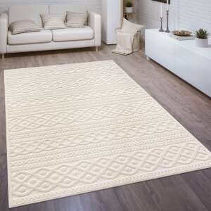 White geometric patterned rug, Design rug model 154720, 200x290 cm, in a living room setting - Rug
