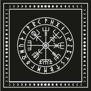 Rúna terítő, 50x50 cm, fekete háttér, fehér rúnák, jósláshoz - Egészség & Életmód könyv