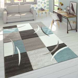 Dizájn szőnyeg pasztell türkíz, modell 20028, 60x110cm, modern design rug with geometric pattern in pastel turquoise, brown and white colors - Nonbrand Rug
