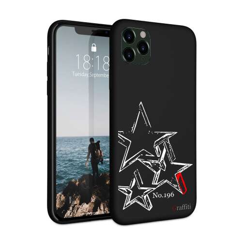 Graffiti iPhone 11 Pro Max tok csillagos mintával, fekete szilikon tok - Telefontok
