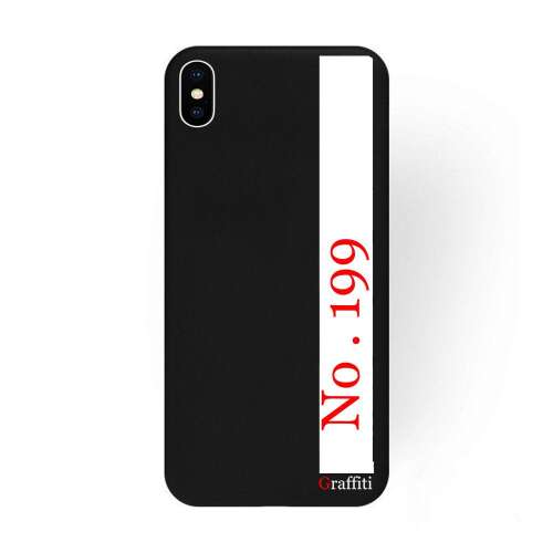 Graffiti iPhone X telefontok, fekete szilikon tok fehér csíkkal és piros No. 199 mintával - Telefontok