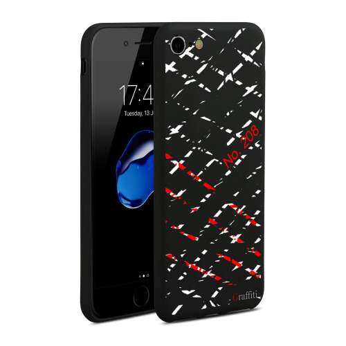 Graffiti iPhone 7 Plus tok, fekete piros és fehér mintával, No. 208 