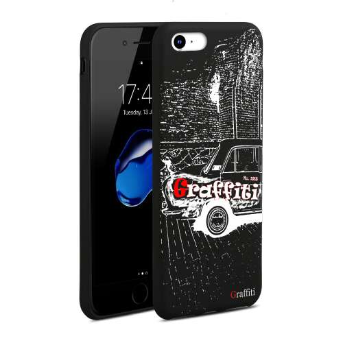 Graffiti iPhone 8 Plus tok fekete-fehér autó mintával - Telefontok