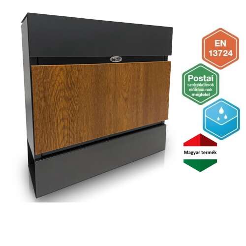 Fence Design II. Briefkasten, Anthrazit - Goldene Eiche, modernes Design, mit Holzeffekt, schwarz und gold, ungarisches Produkt