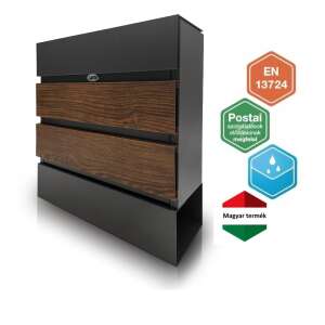 Fence Design III. Postaláda Antracit - Dió mailbox, black and wood design, modern, stylish, outdoor, large mail, A4, Hungarian product - Trezor