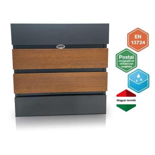 Fence Design III. Postaláda Antracit - Arany Tölgy Briefkasten, modernes Design, mit Holzoptik, für große und A4-Sendungen, mit Werbeträger, ungarisches Produkt