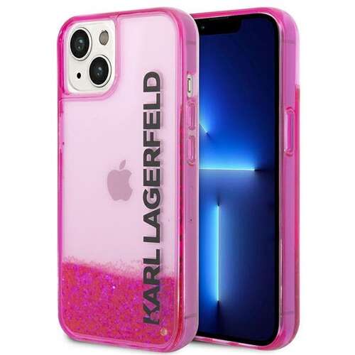Rózsaszín csillámos Karl Lagerfeld telefontok iPhone 14 Plus-hoz 