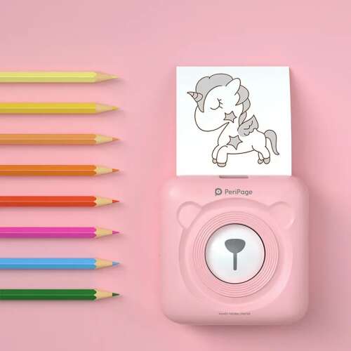 PeriPage Mini A6 tragbarer Thermo-Drucker in Rosa, druckt eine Einhorn-Zeichnung