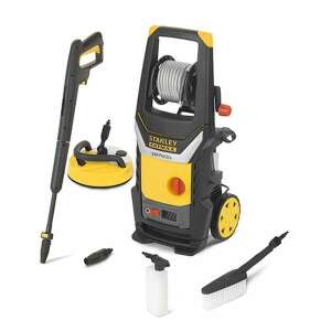 Stanley Fatmax SXFPW20PE 2000W high pressure washer with accessories, including a lance, nozzles, a detergent bottle, a terrace cleaning brush, and a car cleaning brush - Garden