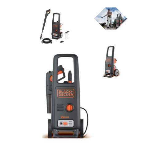 Spălător cu presiune Black+Decker BXPW1600E 1600W 125bar, negru și portocaliu, cu accesorii și exemple de utilizare