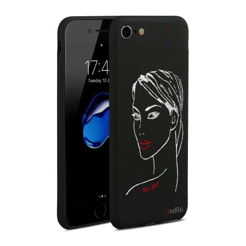 Graffiti iPhone 7 tok No. 207 mintával, fekete szilikon tok fehér női arccal - Telefontok