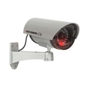 Fake security camera with flashing red LED, silver, for home or business security - Dummy Camera