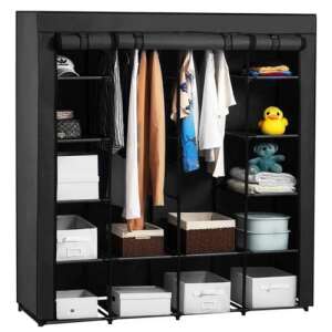 Dulap mobilă EasyUP XXL, de dimensiuni mari, neagră, 170 x 170 x 40 cm, cu rafturi și spațiu de agățare, asamblare ușoară - Mobiliere