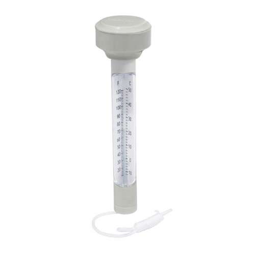 Floating pool thermometer with string, measures in Celsius and Fahrenheit, white