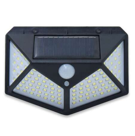 Napelemes, 100 LED-es kültéri fali lámpa, mozgásérzékelővel - MS-740