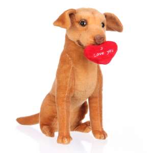 Fritzi plush short-haired Hungarian Vizsla, 30cm, brown, sitting, holding a red heart with 'I Love You' inscription - Nonbrand Plush Toy