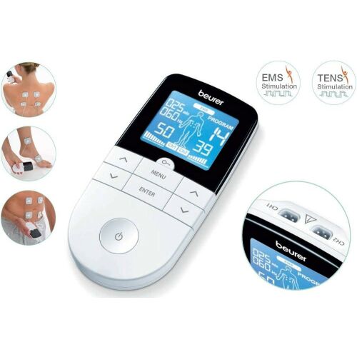 Beurer EM49 TENS EMS unit with electrode placement examples