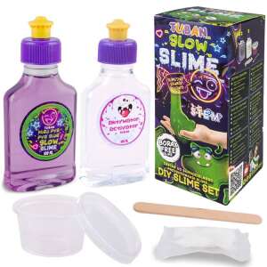 Tuban Glow Slime DIY Slime Set, направете своя собствена светеща слуз, включва лилаво PVA лепило, активатор, светещ прах, шпатула, купа и инструкции - Tuban