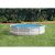 Intex frame pool with blue solar cover in garden setting