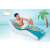 Man relaxing on Intex inflatable lounge chair, blue and white, by the pool