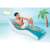 Man relaxing on Intex inflatable lounge chair, blue and white, by the pool
