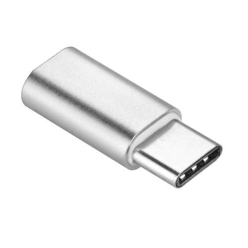 Micro USB to USB-C adapter, silver, for charging and data transfer