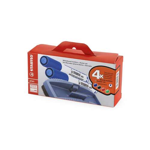 STABILO 6414PM Whiteboard Marker & Eraser Set, 4 different colors