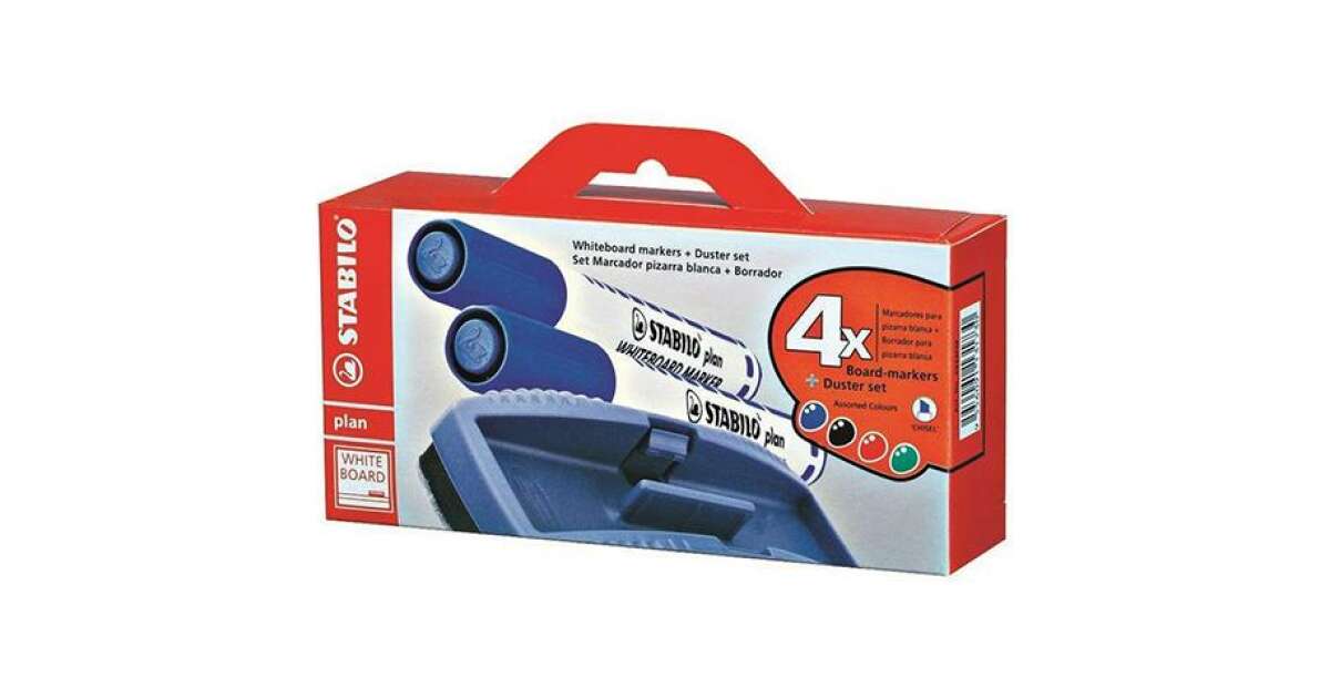 STABILO 6414PM Whiteboard Marker & Eraser Set, 4 different colors 78765733