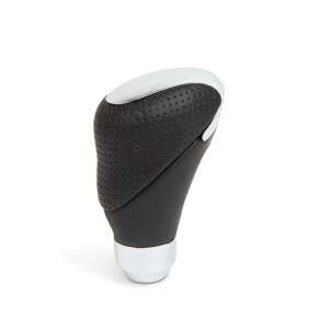 Black leather gear knob with chrome accents - MNC