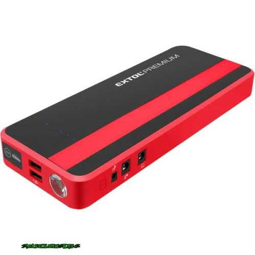 EXTOL autós indító, benzin- és dízelmotorokhoz., beépített 18000 mAh Li-polimer akkuval + power bank 5V és 19V, "bikázó", 700A 8897321
