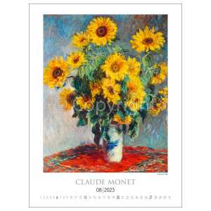 Claude Monet 2023-as falinaptár, augusztus, napraforgók vázában - Naptár