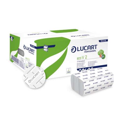 Lucart Eco V2 Professional 2 rétegű V hajtogatású papír kéztörlő, 190 lap/tekercs, 20 tekercs/karton, fehér
