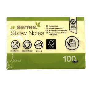 Jegyzettömb öntapadó 50x75mm 100lap A-Series sárga 131795759 - A-series