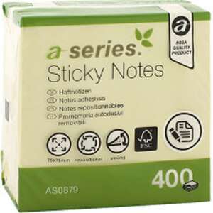 Jegyzettömb öntapadó 75x75mm 400lap  A-Series sárga 73896641 - A-series