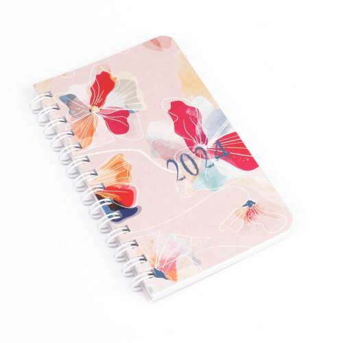 Realsystem 2024-es heti zsebnaptár fehér lapokkal, akvarell mintával, spirálozott