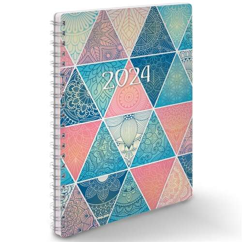 2024 Realsystem Weekly Planner with Mosaic Design, A5 Size, Spiral Bound