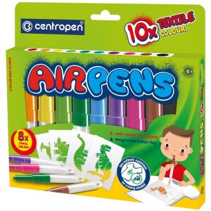 Centropen AIRPENS 1539 Textil Filctoll Készlet, 10 szín, textilfestéshez sablonokkal - Filctoll