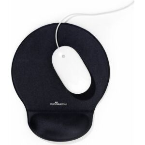 Durable black gel mouse pad with wrist rest and white mouse - Durable