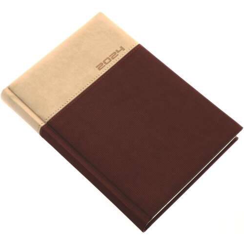 Realsystem 2024 Lux A/5 napi határidőnapló barna műbőr borítóval