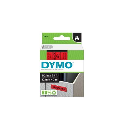 Páska na etikety Dymo D1, červená na čiernej, 12mm x 7m, štandardná etiketa, 80% recyklovaná