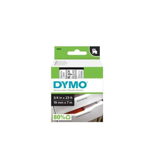 Páska na etikety Dymo D1, čierna na priehľadnú, 19 mm x 7 m
