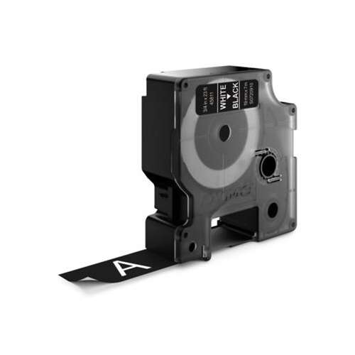 Dymo D1 label cassette, white on black, 19mm x 7m, 3/4 in x 23 ft, label tape